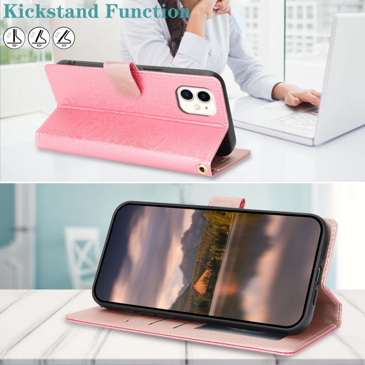 For iPhone 11 Peony Flowers Imprint Leather Phone Case