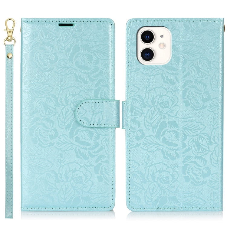 For iPhone 11 Peony Flowers Imprint Leather Phone Case