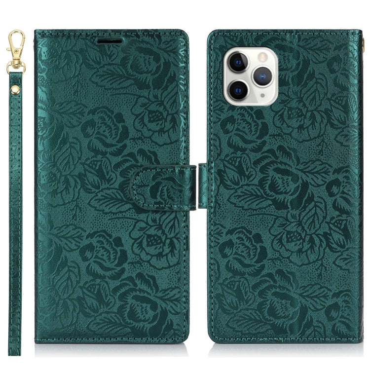 For iPhone 11 Pro Peony Flowers Imprint Leather Phone Case