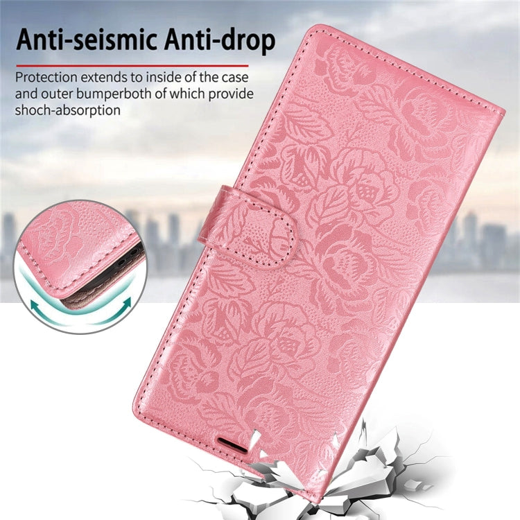For iPhone 11 Pro Peony Flowers Imprint Leather Phone Case