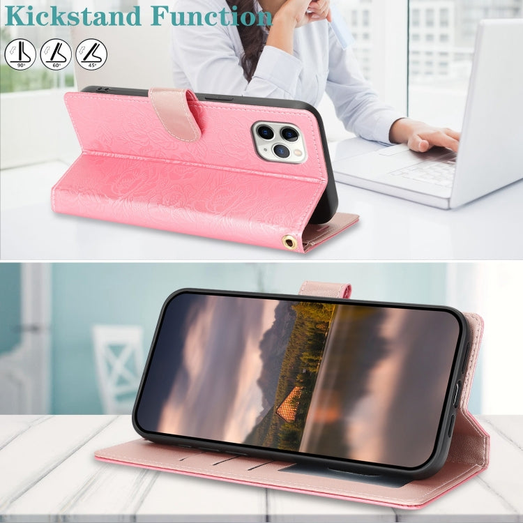 For iPhone 11 Pro Peony Flowers Imprint Leather Phone Case