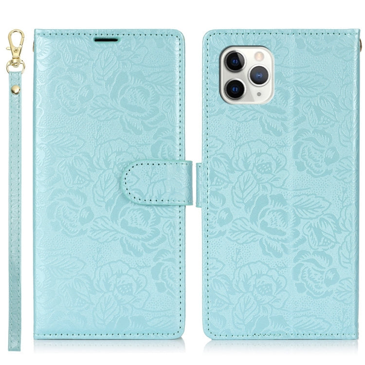 For iPhone 11 Pro Peony Flowers Imprint Leather Phone Case