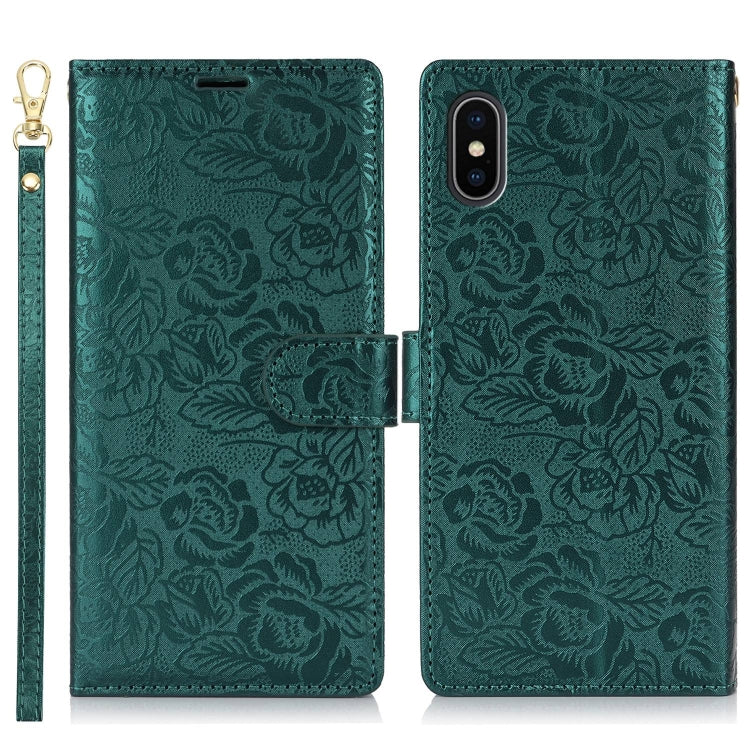For iPhone X / XS Peony Flowers Imprint Leather Phone Case