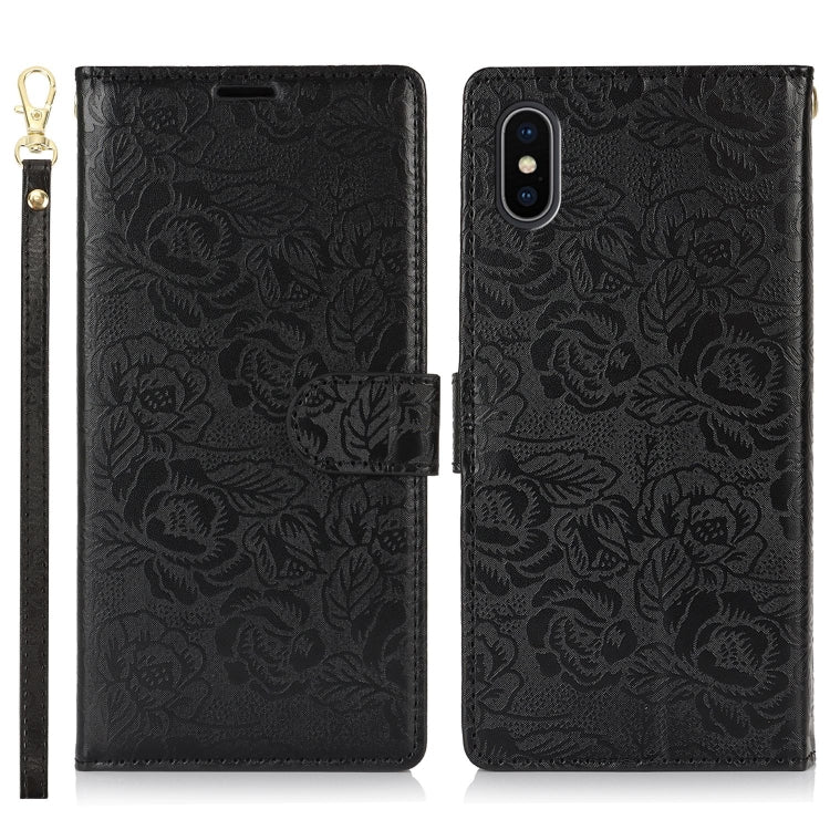 For iPhone X / XS Peony Flowers Imprint Leather Phone Case