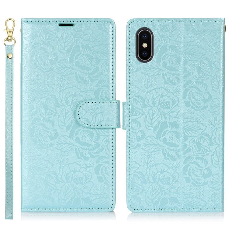 For iPhone X / XS Peony Flowers Imprint Leather Phone Case