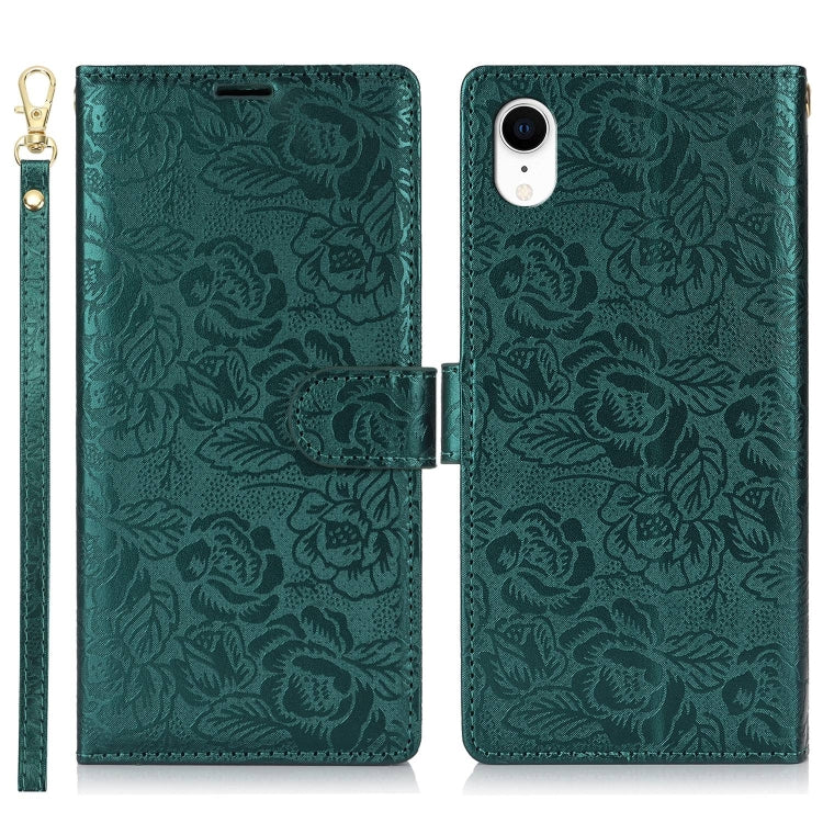 For iPhone XR Peony Flowers Imprint Leather Phone Case