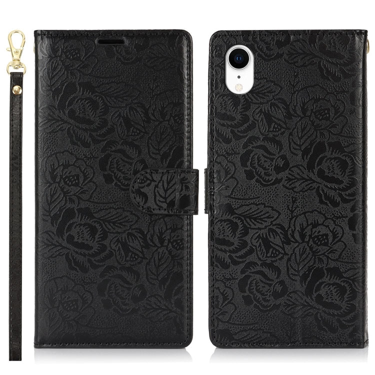 For iPhone XR Peony Flowers Imprint Leather Phone Case