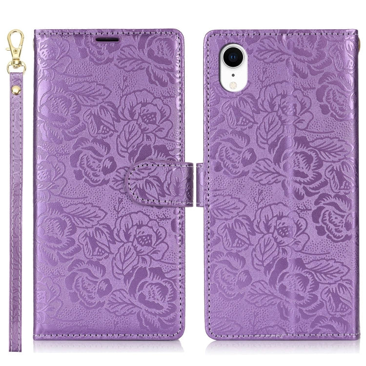 For iPhone XR Peony Flowers Imprint Leather Phone Case