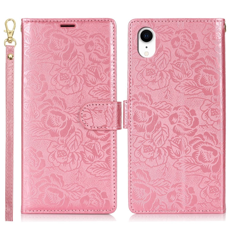 For iPhone XR Peony Flowers Imprint Leather Phone Case