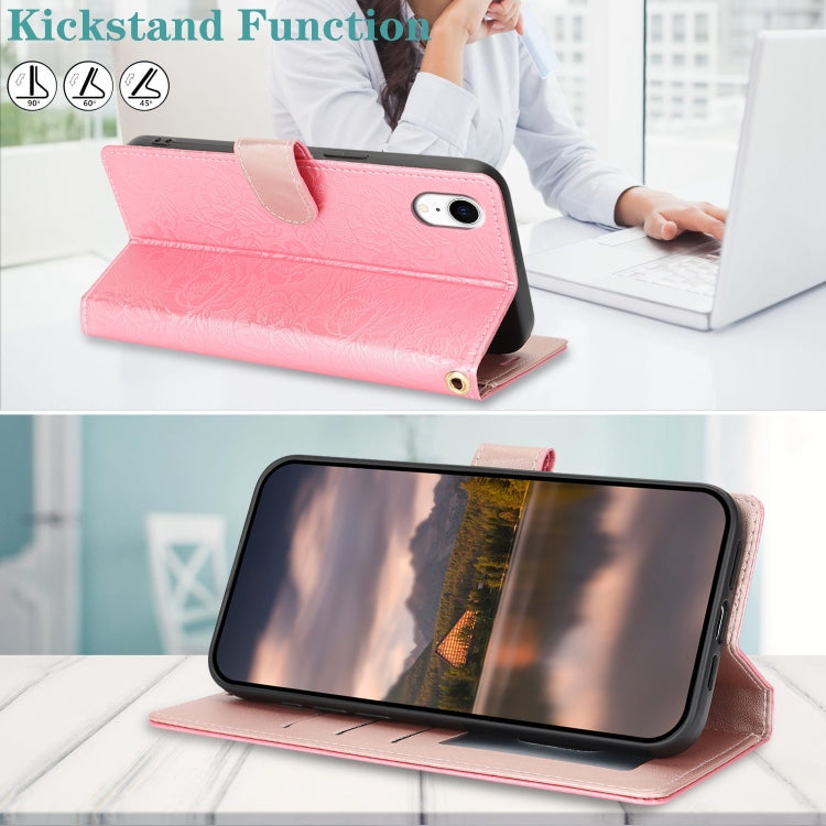 For iPhone XR Peony Flowers Imprint Leather Phone Case