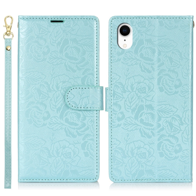 For iPhone XR Peony Flowers Imprint Leather Phone Case