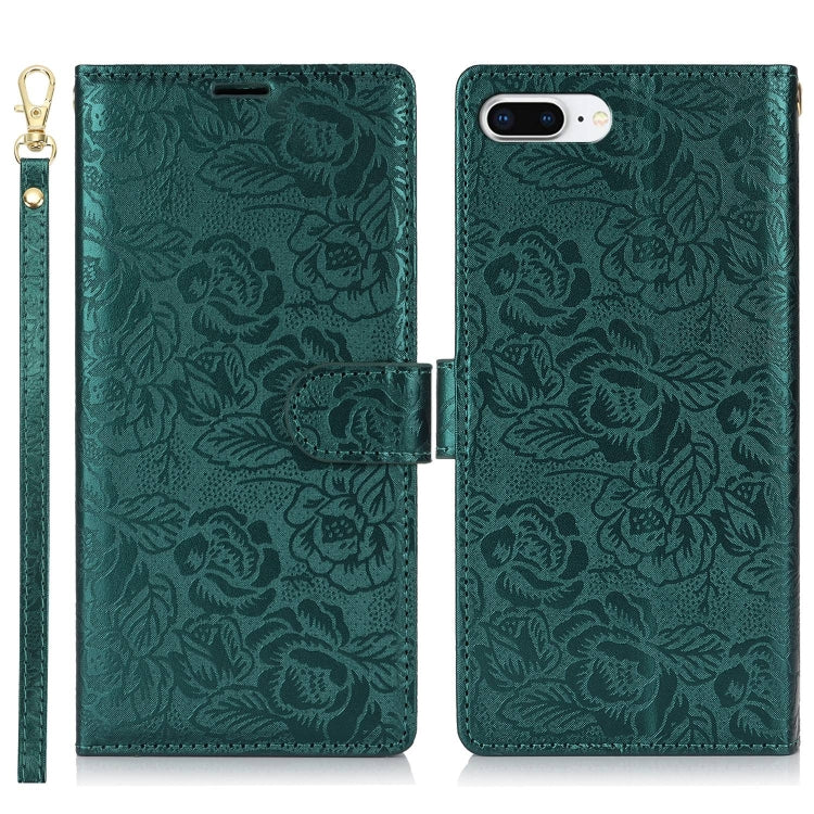 For iPhone 7 Plus / 8 Plus Peony Flowers Imprint Leather Phone Case