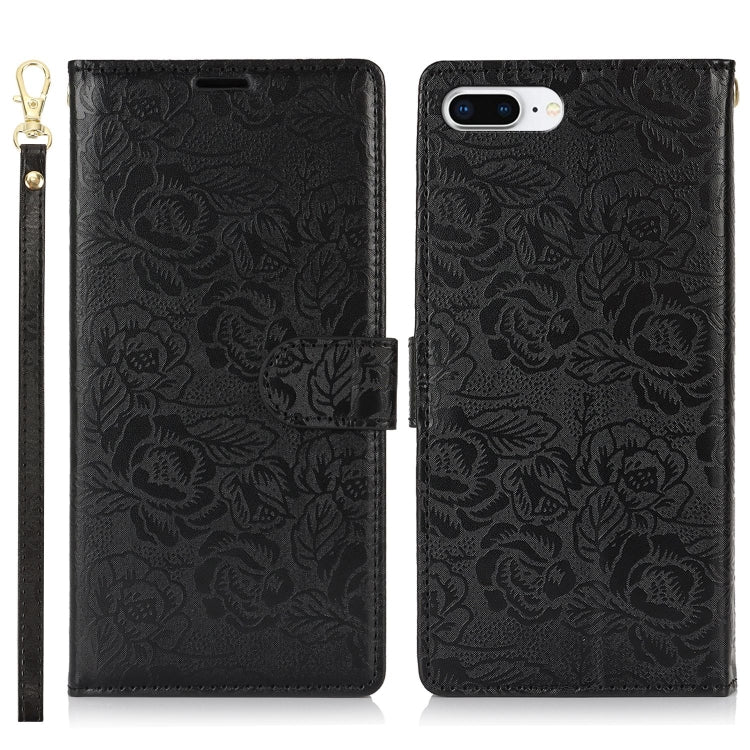 For iPhone 7 Plus / 8 Plus Peony Flowers Imprint Leather Phone Case