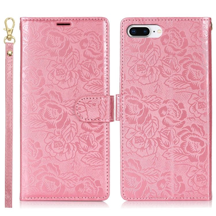 For iPhone 7 Plus / 8 Plus Peony Flowers Imprint Leather Phone Case