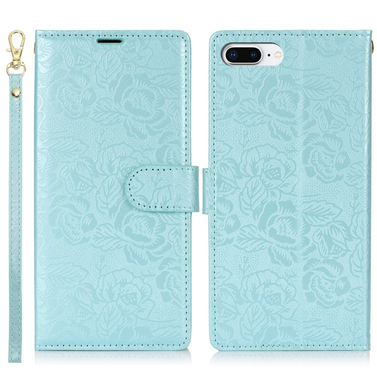 For iPhone 7 Plus / 8 Plus Peony Flowers Imprint Leather Phone Case