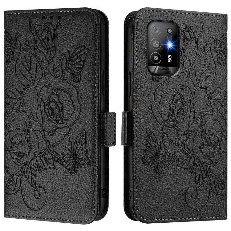 For OPPO A94 5G Global / Reno5 Z Embossed Rose RFID Anti-theft Leather Phone Case