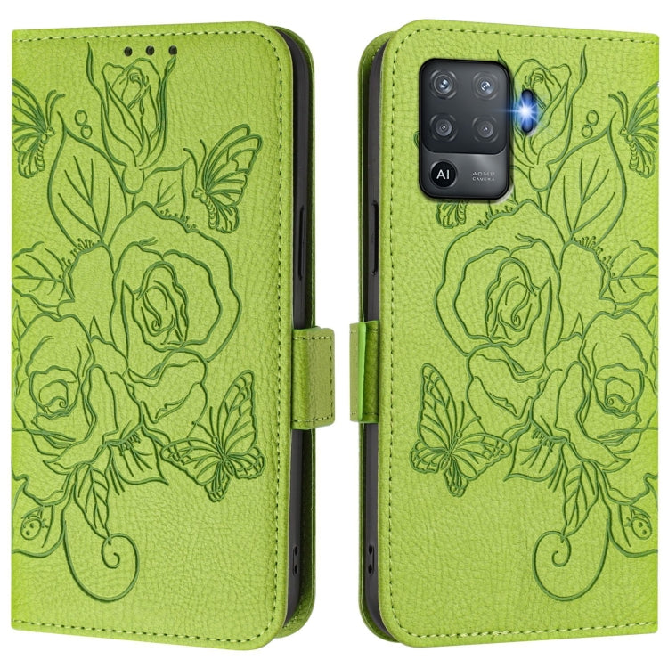 For OPPO F19 Pro / Reno5 F / Reno5 Lite Embossed Rose RFID Anti-theft Leather Phone Case