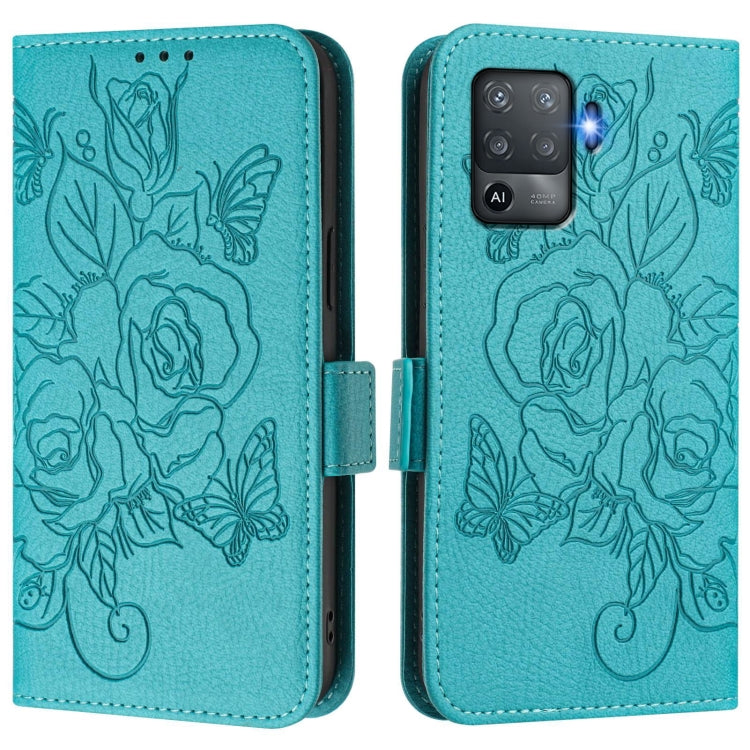 For OPPO F19 Pro / Reno5 F / Reno5 Lite Embossed Rose RFID Anti-theft Leather Phone Case