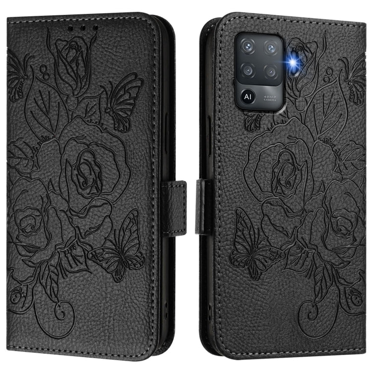 For OPPO F19 Pro / Reno5 F / Reno5 Lite Embossed Rose RFID Anti-theft Leather Phone Case