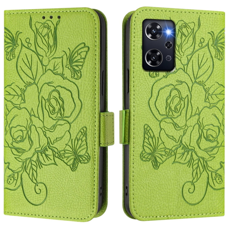 For OPPO Reno9 A Embossed Rose RFID Anti-theft Leather Phone Case