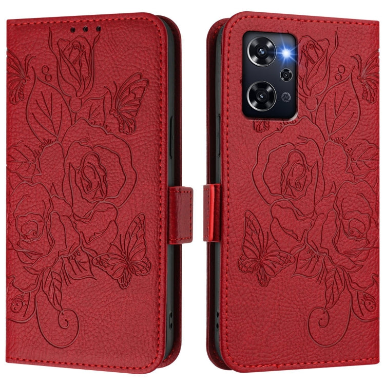 For OPPO Reno9 A Embossed Rose RFID Anti-theft Leather Phone Case