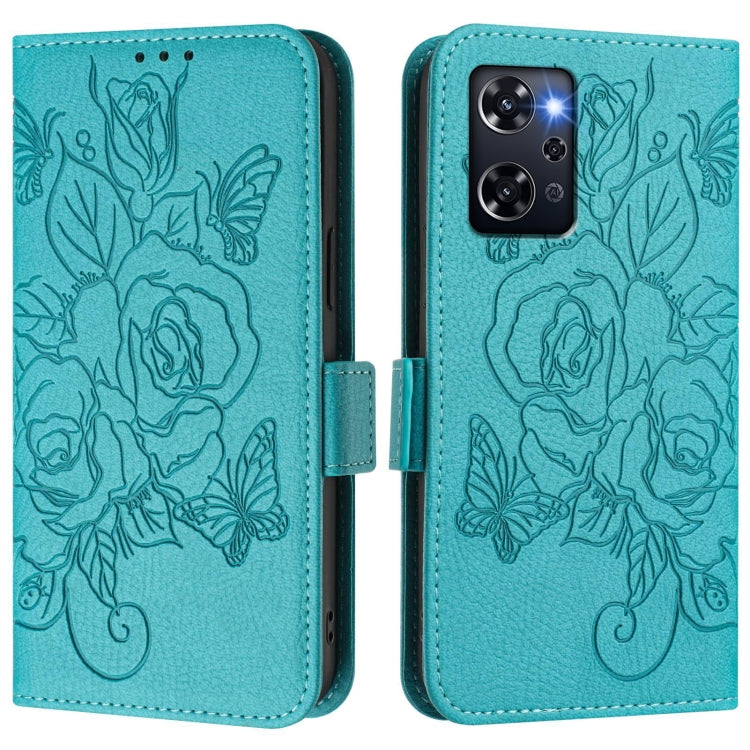 For OPPO Reno9 A Embossed Rose RFID Anti-theft Leather Phone Case