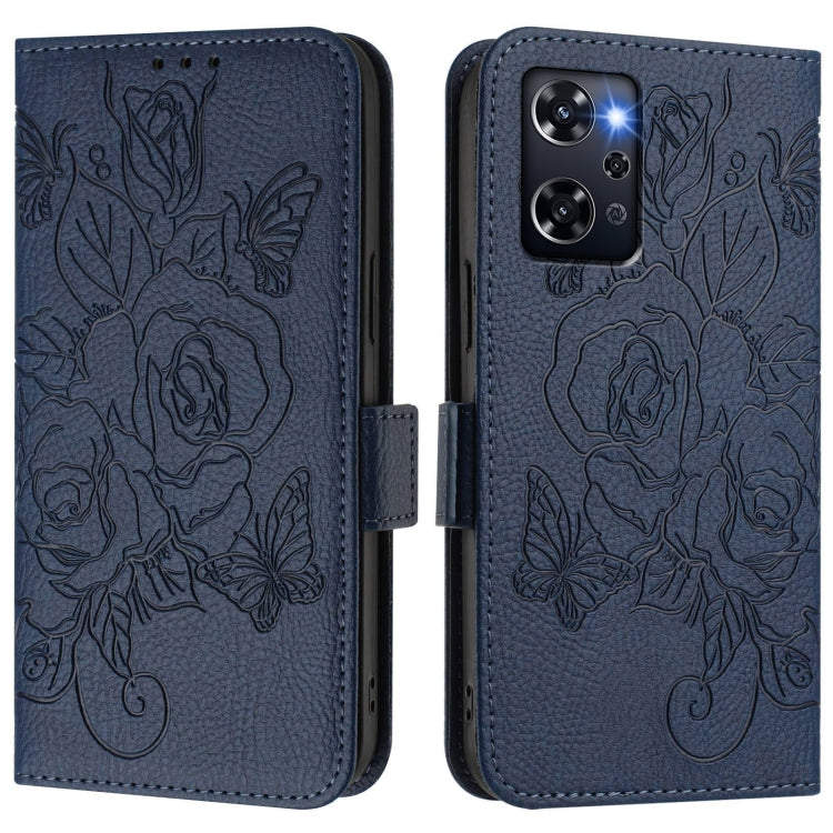For OPPO Reno9 A Embossed Rose RFID Anti-theft Leather Phone Case