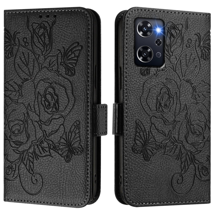 For OPPO Reno9 A Embossed Rose RFID Anti-theft Leather Phone Case