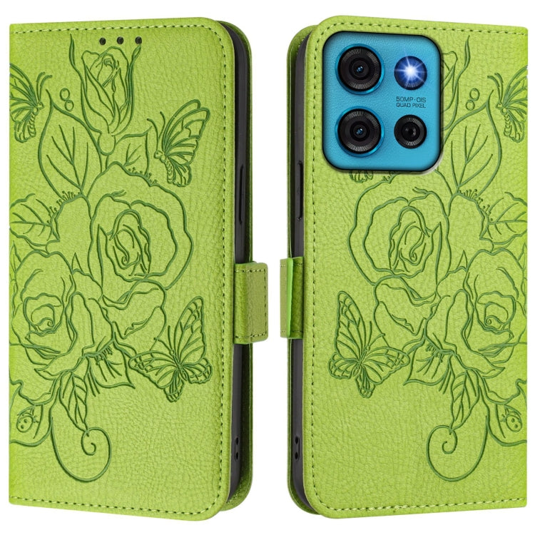 For Motorola Moto G75 Embossed Rose RFID Anti-theft Leather Phone Case