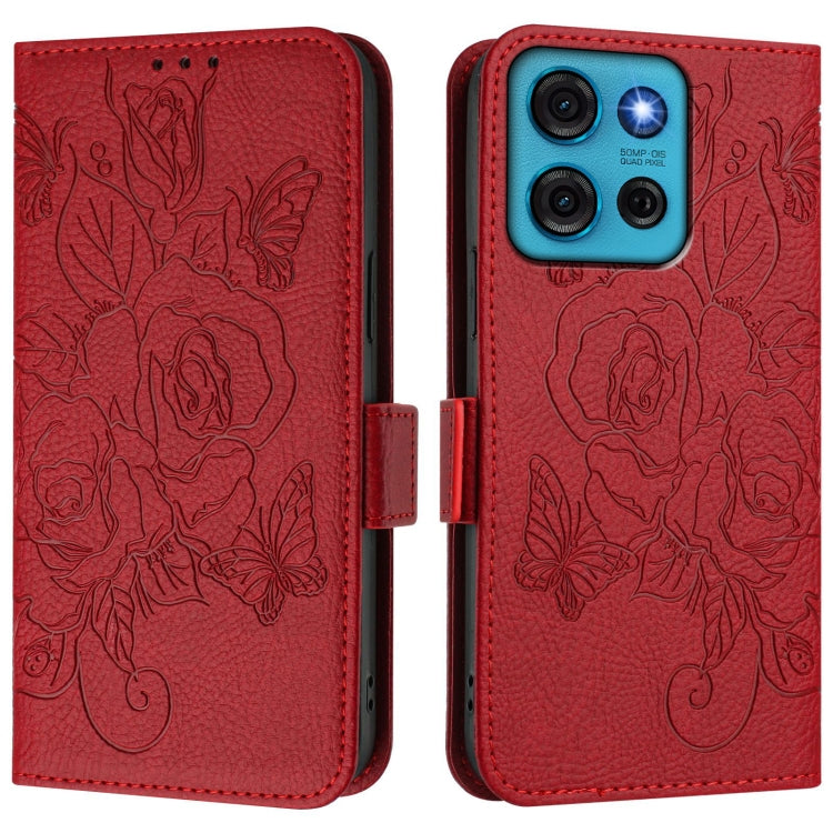 For Motorola Moto G75 Embossed Rose RFID Anti-theft Leather Phone Case