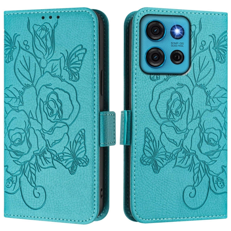 For Motorola Moto G75 Embossed Rose RFID Anti-theft Leather Phone Case