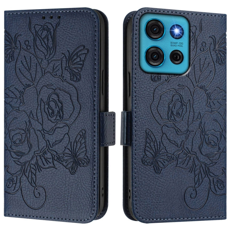For Motorola Moto G75 Embossed Rose RFID Anti-theft Leather Phone Case