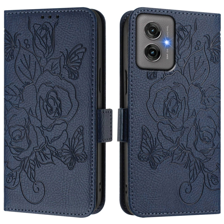 For Motorola Moto G55 Embossed Rose RFID Anti-theft Leather Phone Case