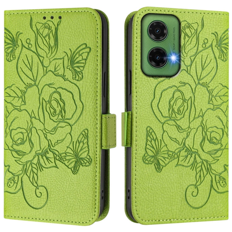For Motorola Moto G35 Embossed Rose RFID Anti-theft Leather Phone Case