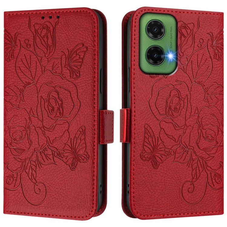 For Motorola Moto G35 Embossed Rose RFID Anti-theft Leather Phone Case