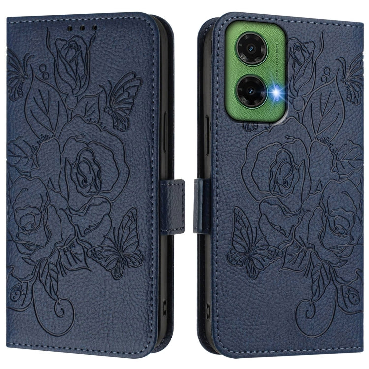 For Motorola Moto G35 Embossed Rose RFID Anti-theft Leather Phone Case