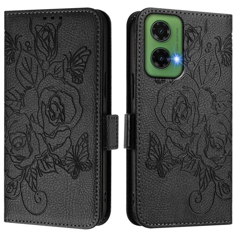 For Motorola Moto G35 Embossed Rose RFID Anti-theft Leather Phone Case