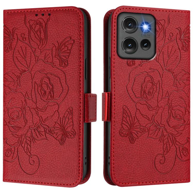 For Motorola Edge 50 5G Global Embossed Rose RFID Anti-theft Leather Phone Case