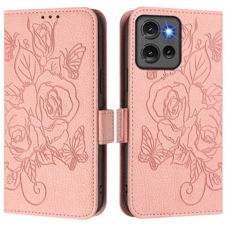 For Motorola Edge 50 5G Global Embossed Rose RFID Anti-theft Leather Phone Case
