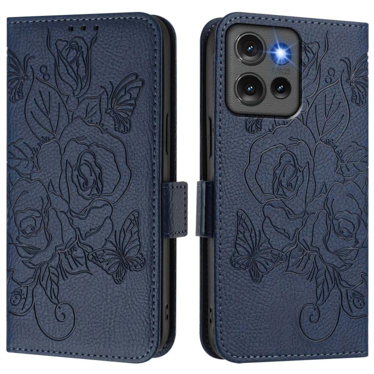 For Motorola Edge 50 5G Global Embossed Rose RFID Anti-theft Leather Phone Case