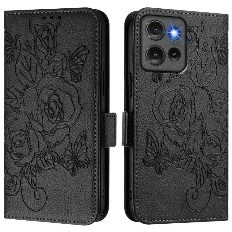 For Motorola Edge 50 5G Global Embossed Rose RFID Anti-theft Leather Phone Case