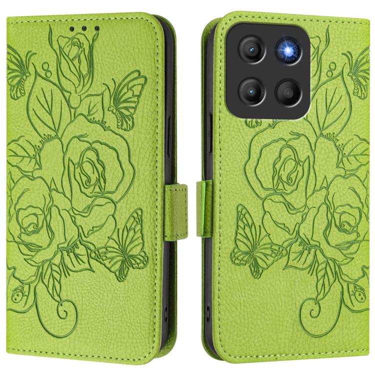 For Motorola Moto G15 / G15 Power Embossed Rose RFID Anti-theft Leather Phone Case