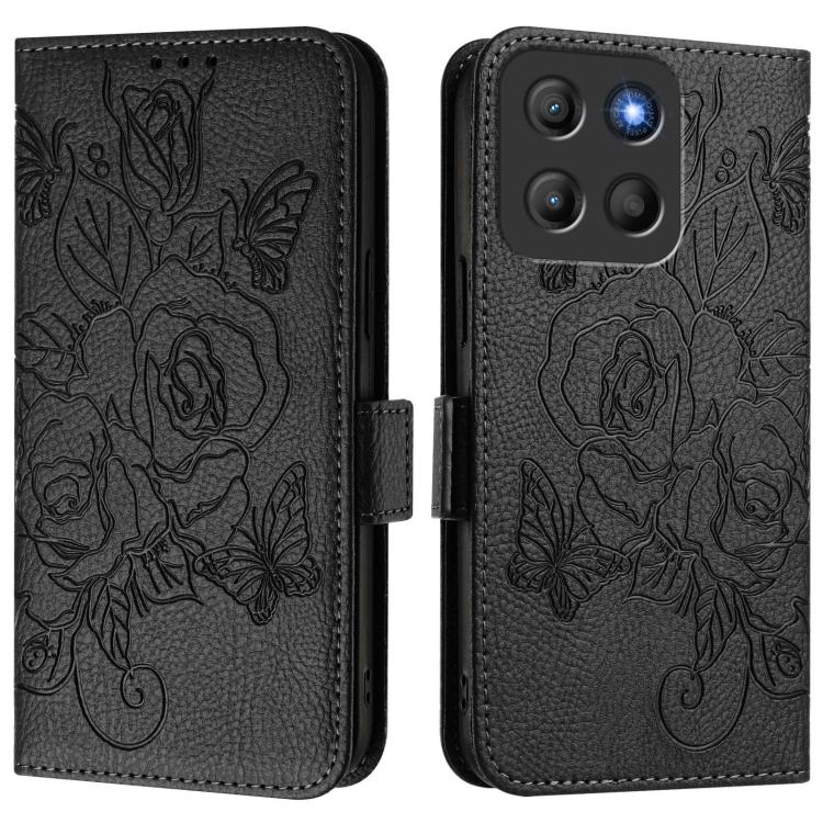 For Motorola Moto G15 / G15 Power Embossed Rose RFID Anti-theft Leather Phone Case