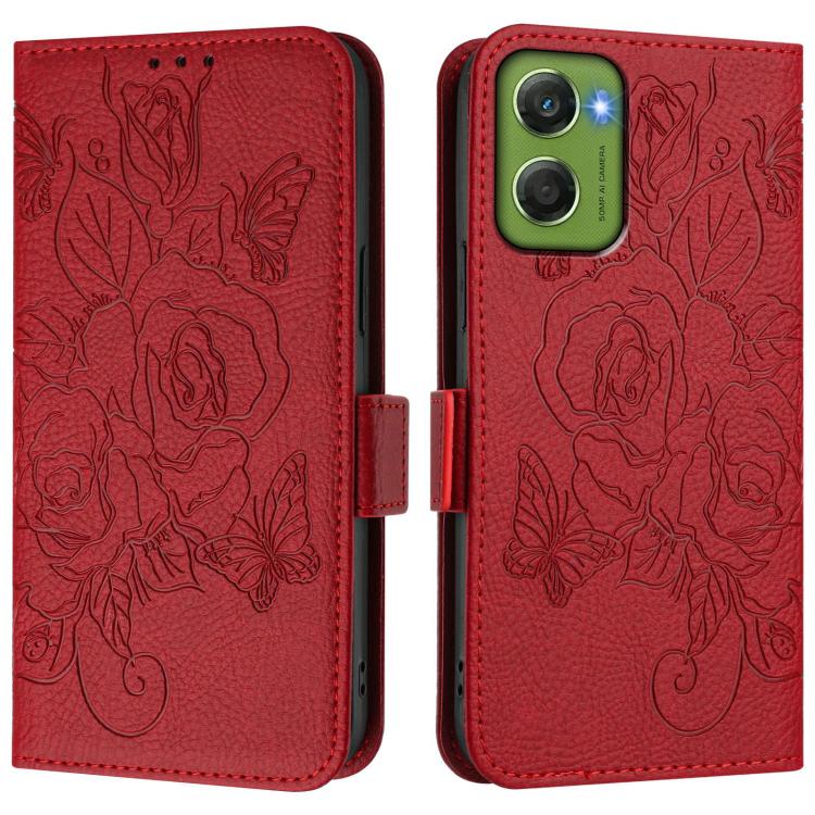 For Motorola Moto G06 4G Embossed Rose RFID Anti-theft Leather Phone Case