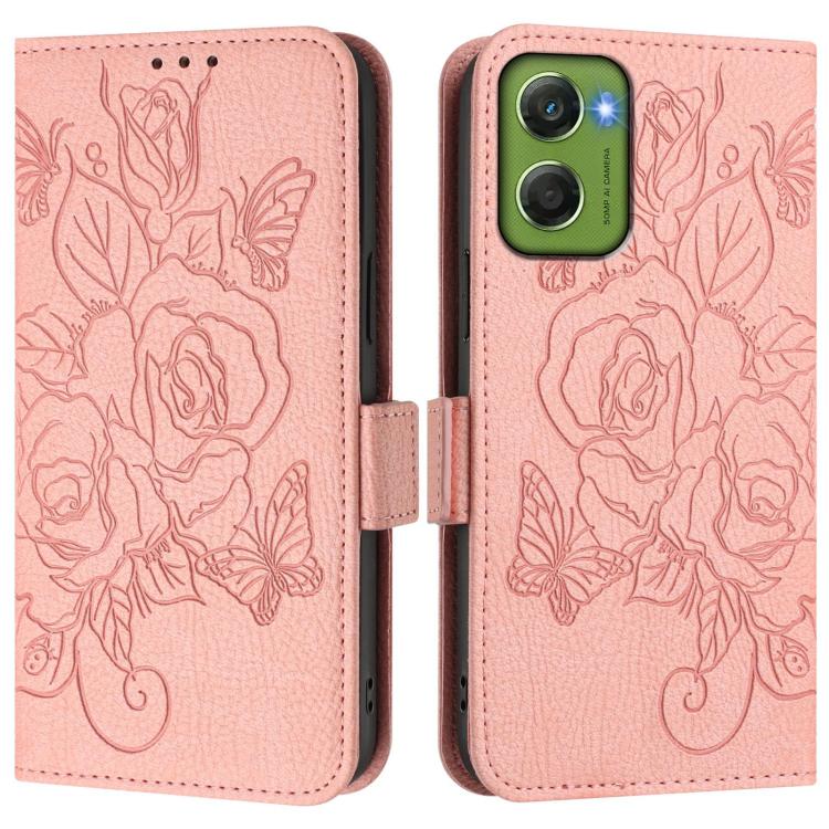 For Motorola Moto G06 4G Embossed Rose RFID Anti-theft Leather Phone Case