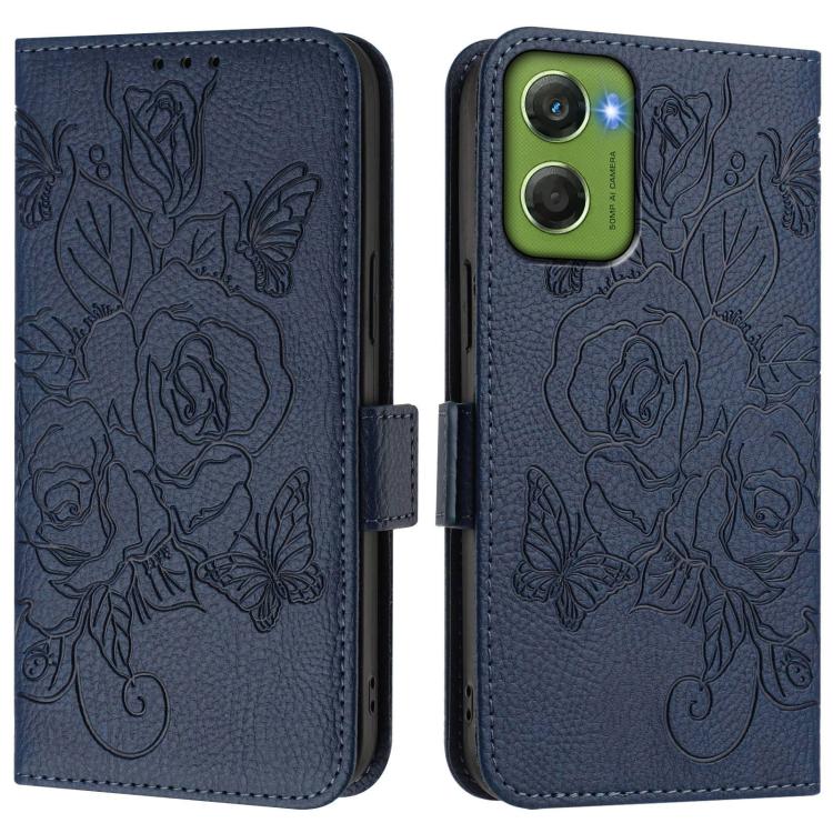 For Motorola Moto G06 4G Embossed Rose RFID Anti-theft Leather Phone Case
