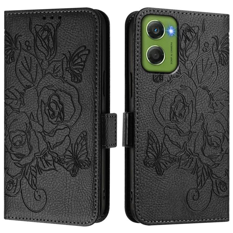 For Motorola Moto G06 4G Embossed Rose RFID Anti-theft Leather Phone Case