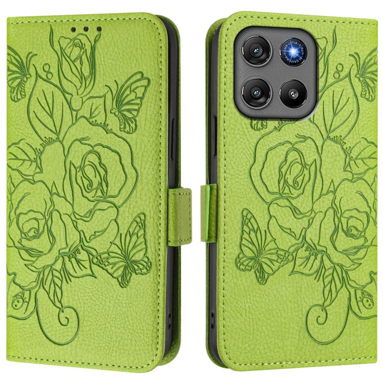 For Motorola Moto G67 Power 5G Embossed Rose RFID Anti-theft Leather Phone Case