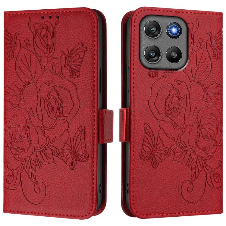 For Motorola Moto G67 Power 5G Embossed Rose RFID Anti-theft Leather Phone Case