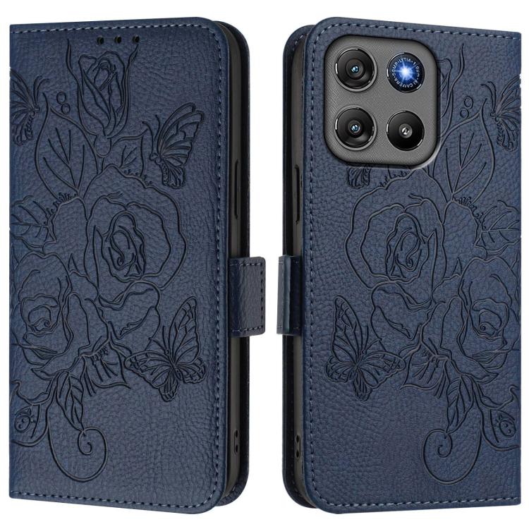 For Motorola Moto G67 Power 5G Embossed Rose RFID Anti-theft Leather Phone Case